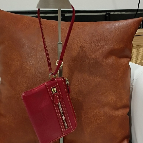 Dooney & Bourke Handbags - Dooney & Bourke Cherry Leather Corner Zip Wristlet
